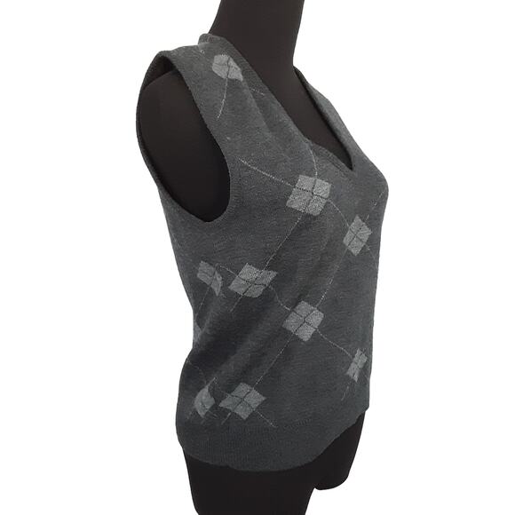 Vintage Pendleton Argyle Sweater Vest Dark Gray Womens S Petite Dark Academia - Picture 2 of 15